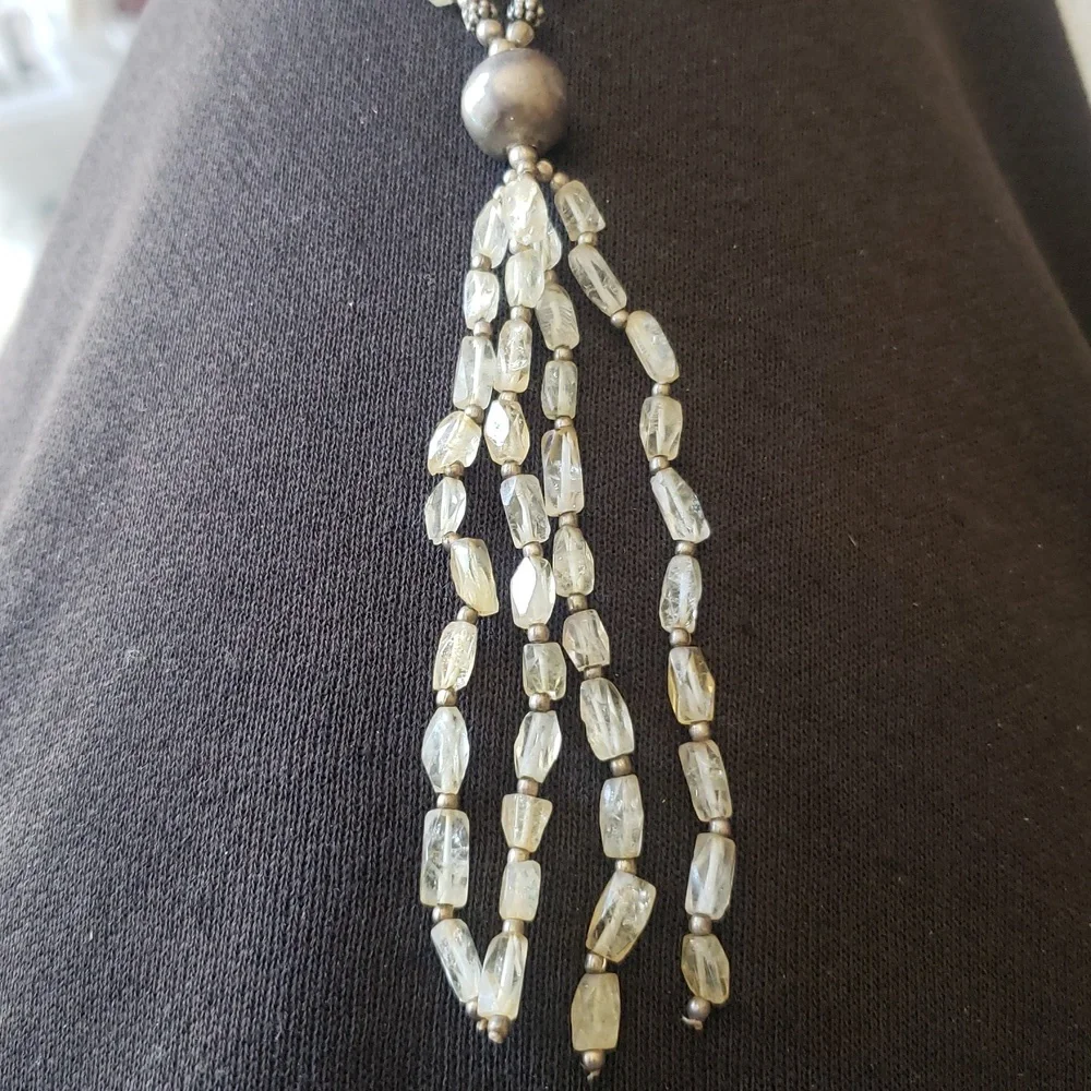 Beautiful Double Strand Lariat Y Clear Glass Beaded Necklace